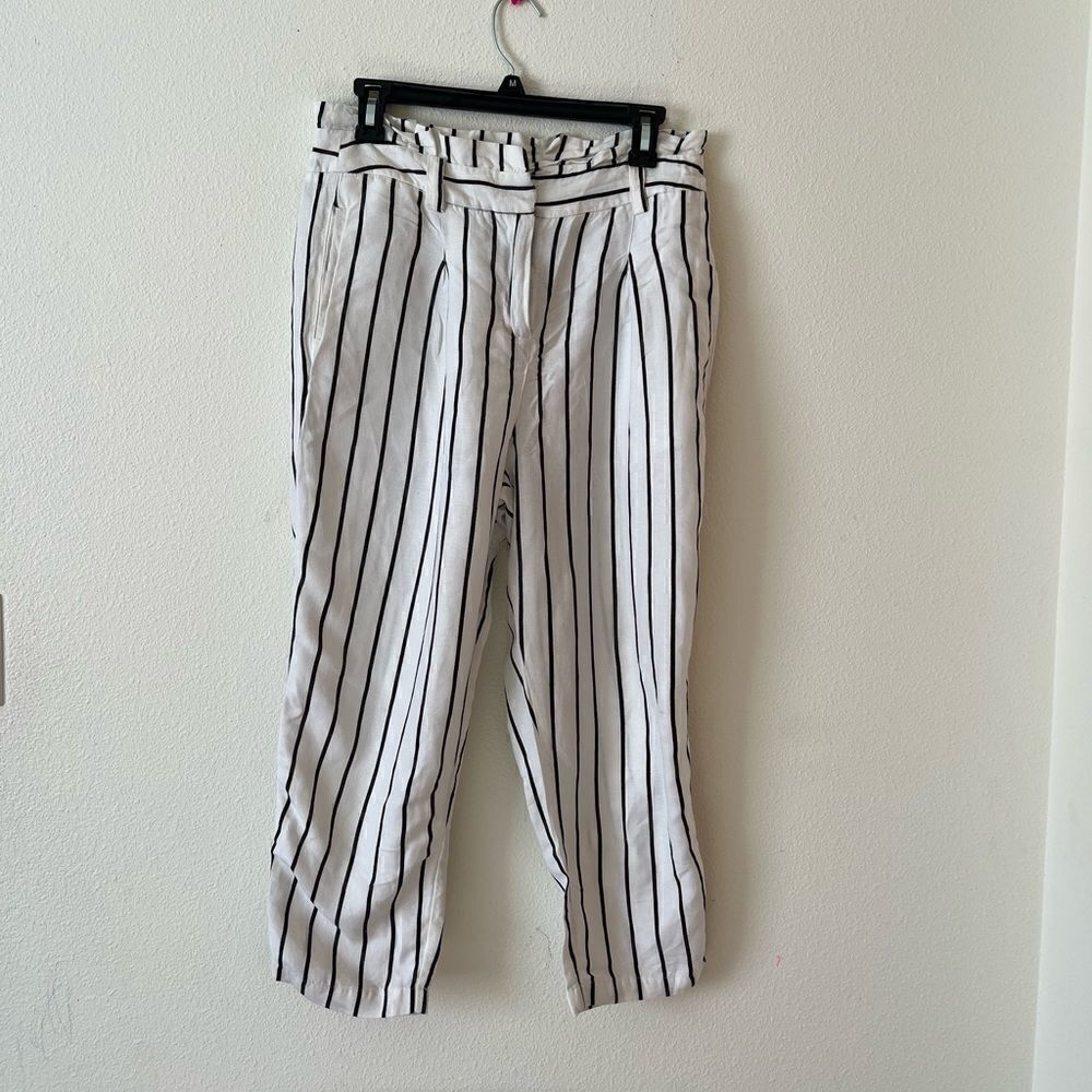 Dex Striped Linen Blend High Rise Paperbag Pants S